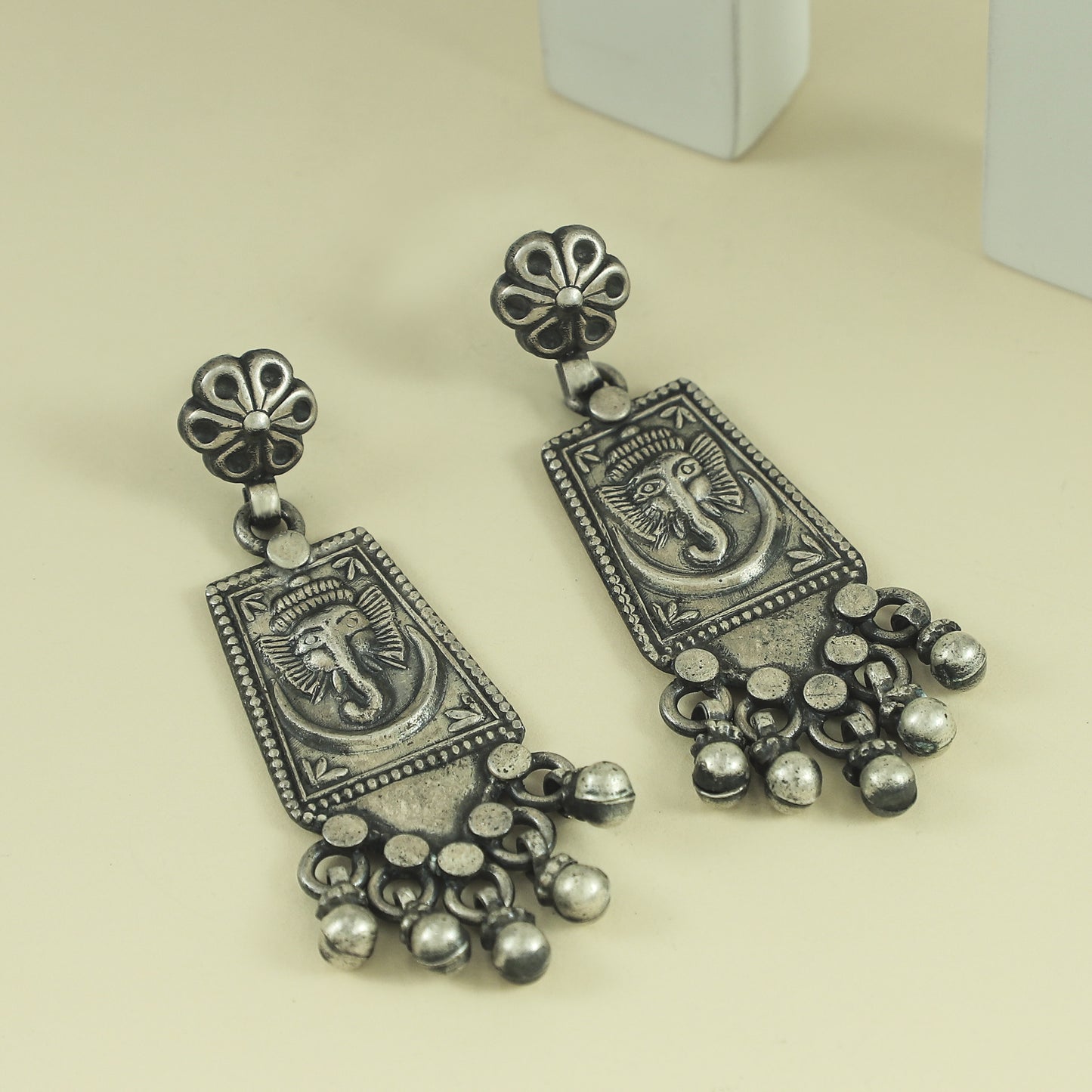 Rabia Tribal Silver Earrings With Lord Ganesha