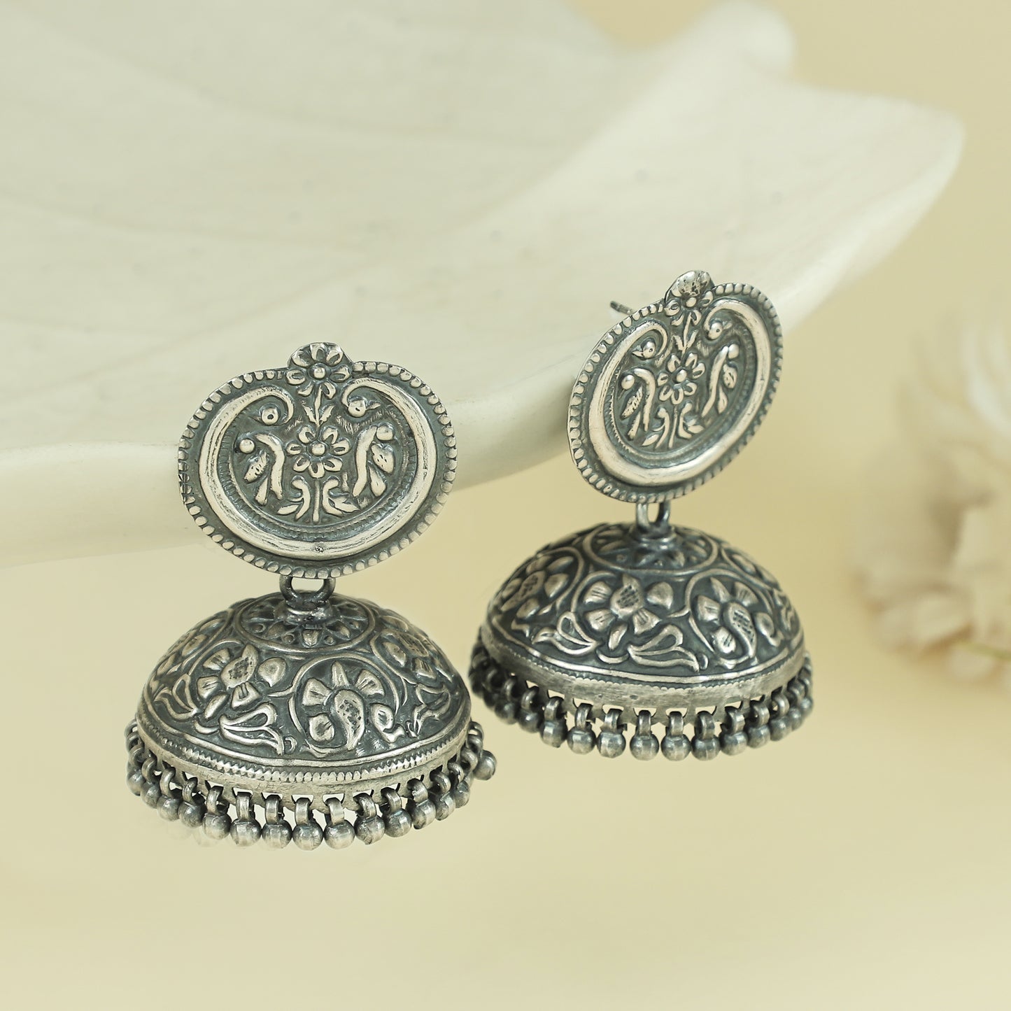 Zara Tribal Silver Earrings With Chitari Work