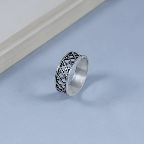 Karan Crosswork Silver Ring For Him