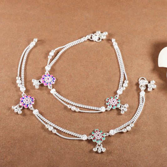 Saraswati Silver Anklets