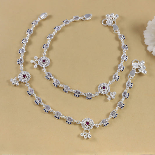 Meera Royal Blue Accents Silver Anklets