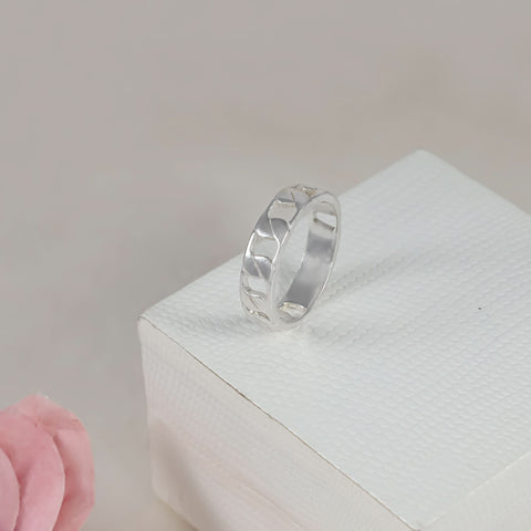 Minimal Carved Silver Band Ring For Him
