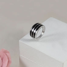 Modern Onyx Stripe Silver Ring For Him