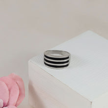 Modern Onyx Stripe Silver Ring For Him