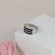 Modern Onyx Stripe Silver Ring For Him