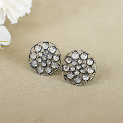 Suhana Mirror Oxidised Silver Earrings