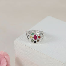 Auspicious Navratna Signet Silver Ring For Him