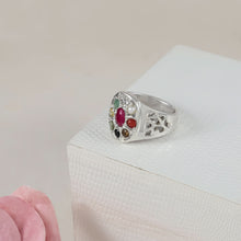Auspicious Navratna Signet Silver Ring For Him