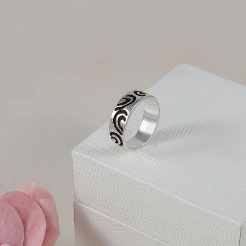 Noir Pattern Silver Band Ring For Him