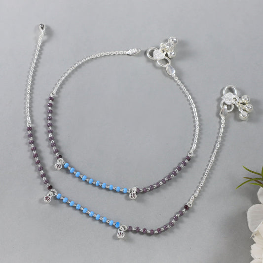 Dual Bead Charm Anklets - Silver, elegant, beaded