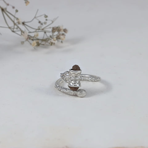 Trishul Damru Rudraksha Silver Ring For Him