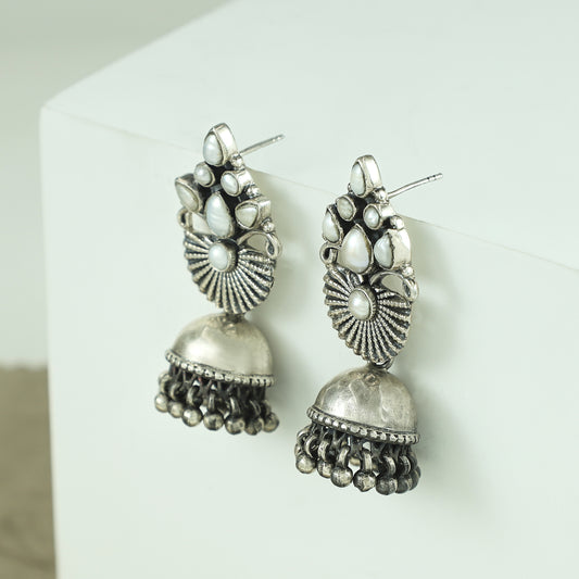 Julia Pearl Crown Silver Earrings