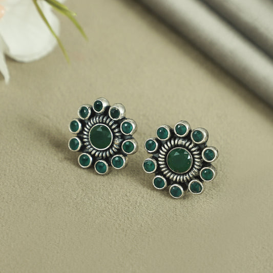 Isha Flair Green Silver Earrings