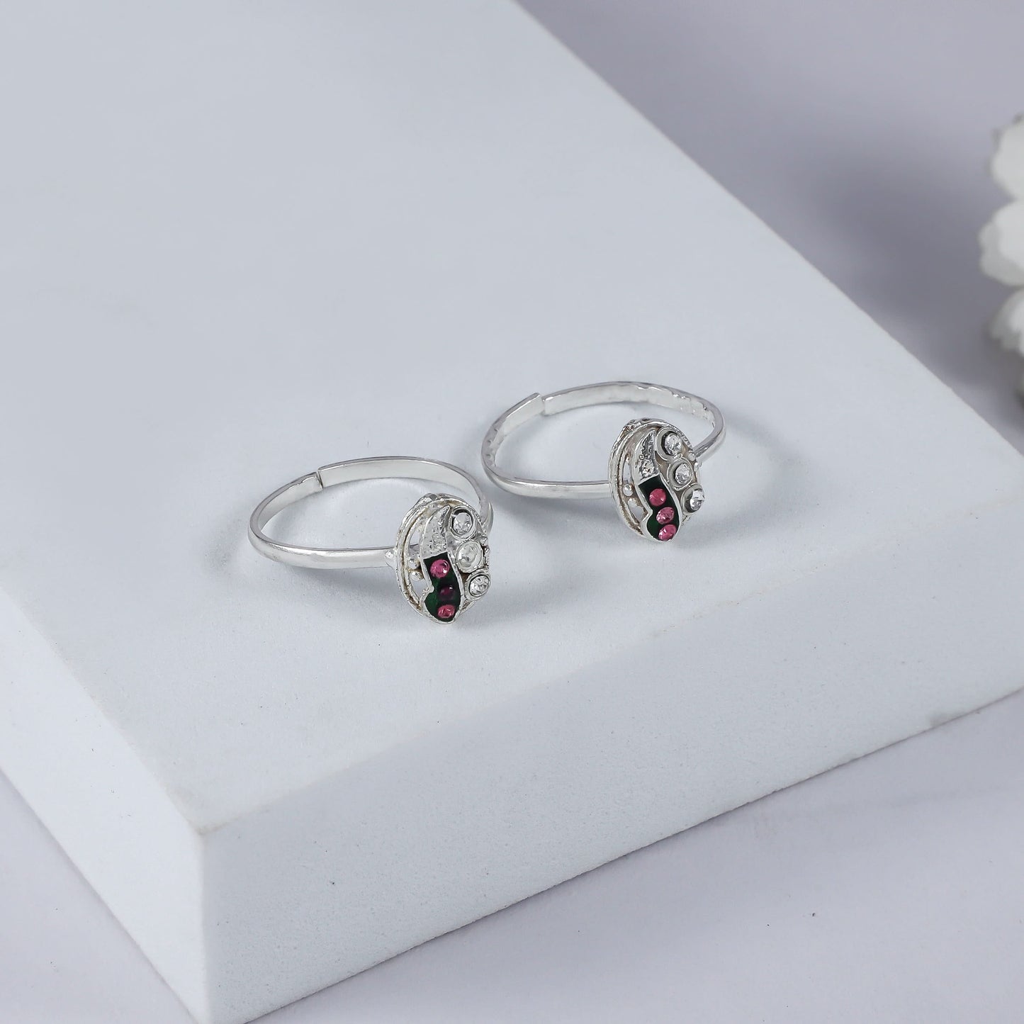 Adhya Chic Dual Stone Silver Toe Rings