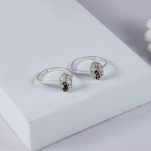 Adhya Chic Dual Stone Silver Toe Rings