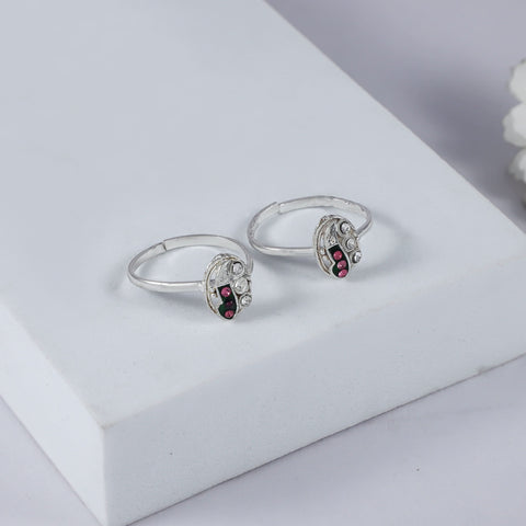 Adya Chic Dual Stone Silver Toe Rings