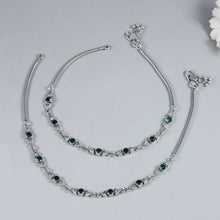 Reena Chic Green Stone Silver Anklets