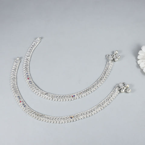 Niya Regal Border Silver Anklets