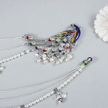 Meenakari Peacock Charm  Silver Anklets