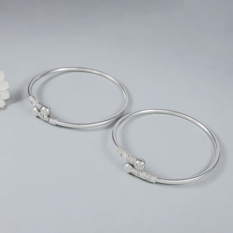 Subtle Beadwork Silver Kada Anklets