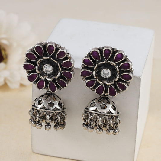Silver Earrings Pink Floral Silver Earrings