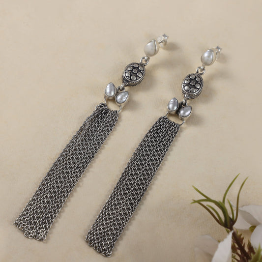 Classic Long Dangle Silver Earrings