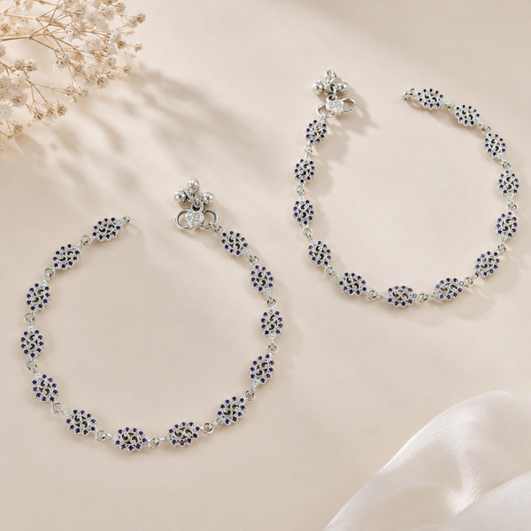 Jiya Floral Cluster Silver Anklets