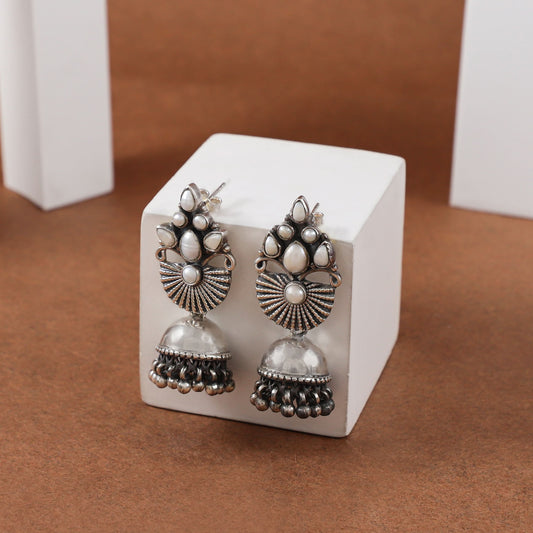 Julia Pearl Crown Silver Earrings