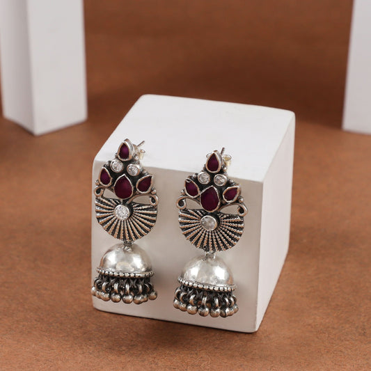 Aashna Pink Crown Silver Earrings