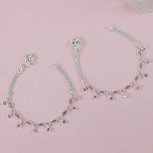 Prisha Pink Stone Drop Silver Anklets