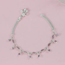 Prisha Pink Stone Drop Silver Anklets