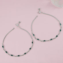 Reena Chic Green Stone Silver Anklets