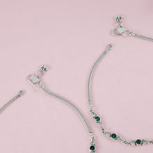 Reena Chic Green Stone Silver Anklets
