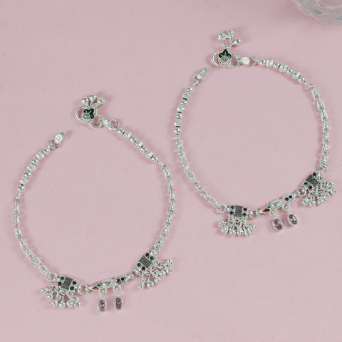 Ruhani Drop Charm Silver Anklets