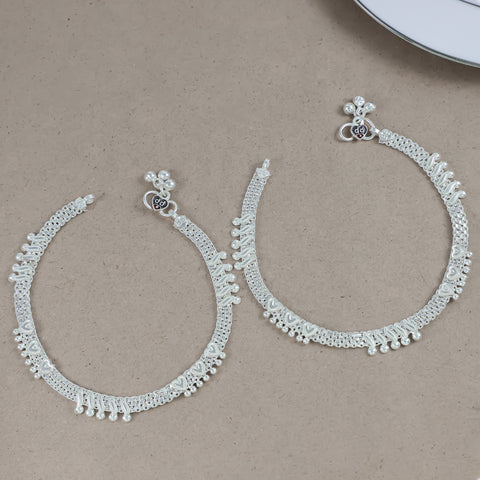 Noor Heart Chain Silver Anklets