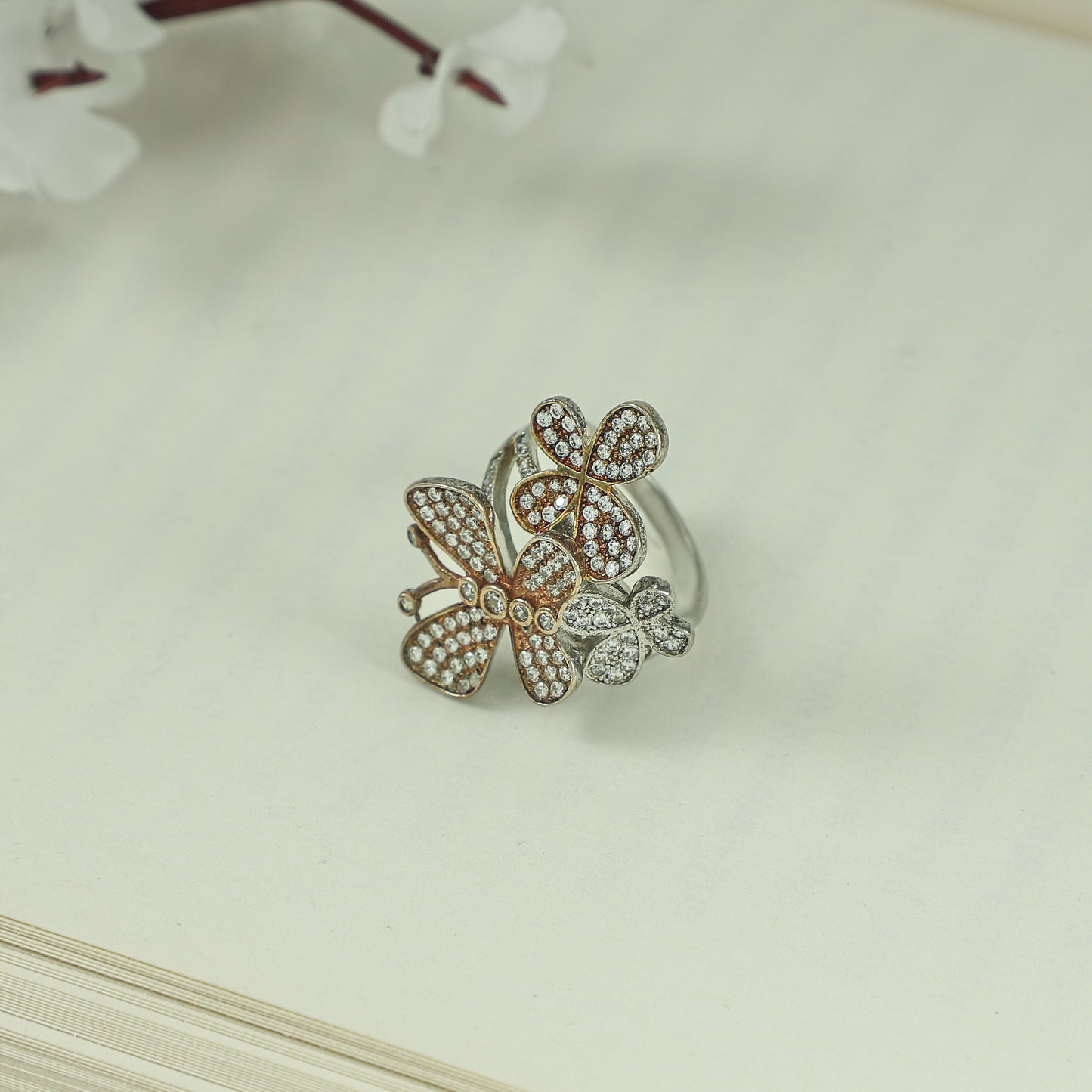 Miaak Beauty Butterfly Silver CZ Ring