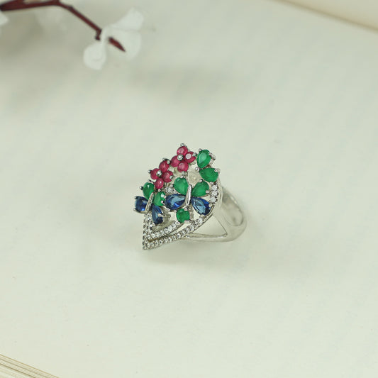 Diyaa Silver Ring With Colorful CZ Stones