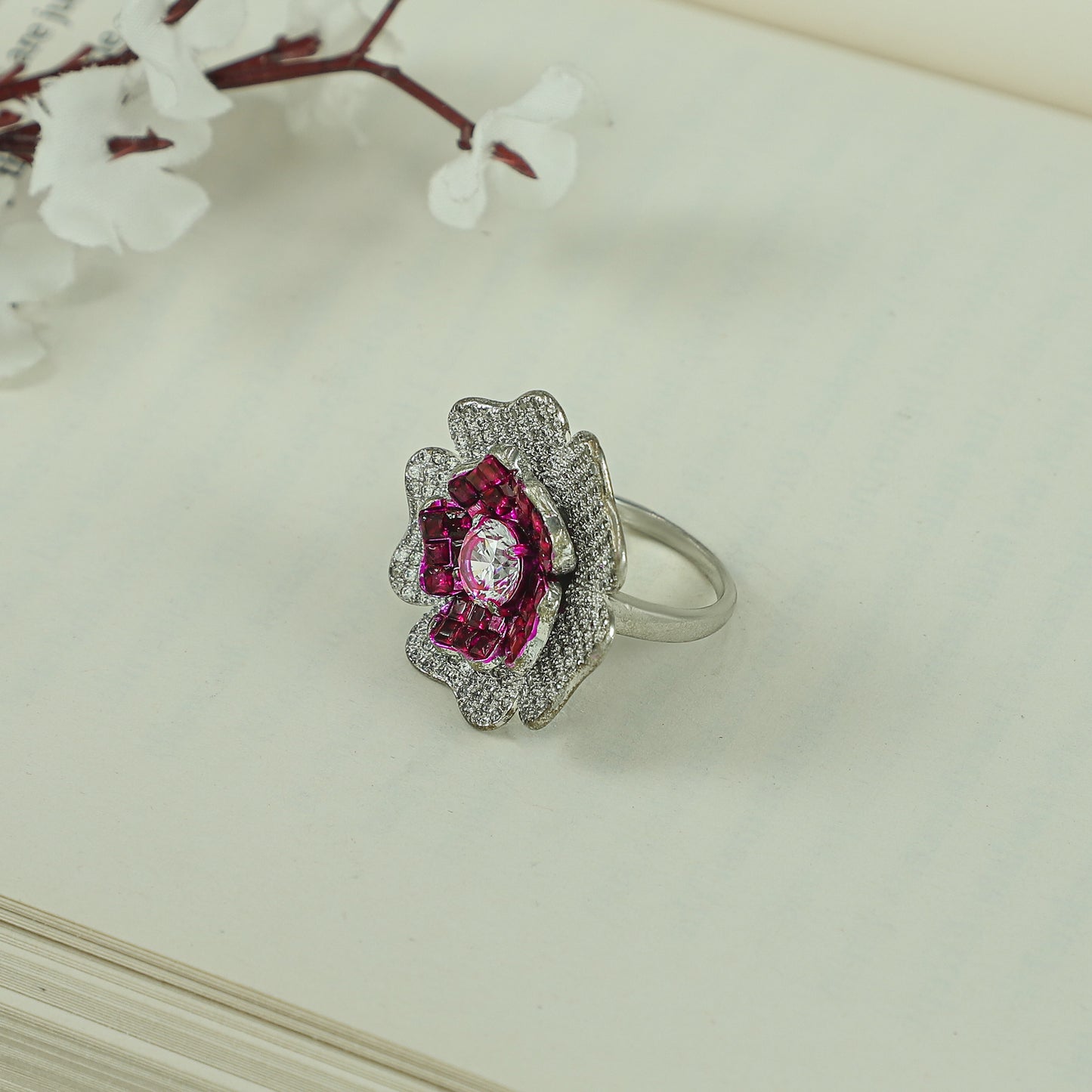 Kiya Shimmering Rose Silver CZ Ring