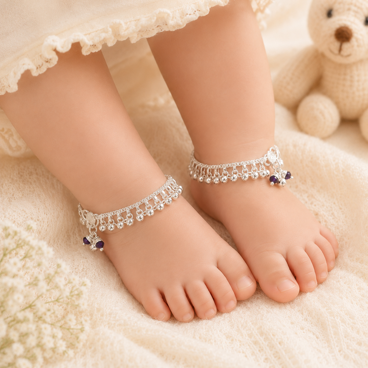 Eshani Silver Anklets For Kids