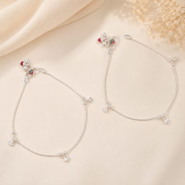 Siya Cute Floral Danglers Silver Anklets