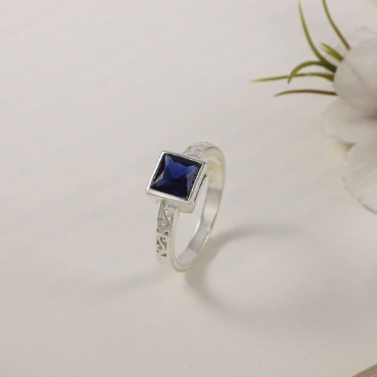 Classic Blue Stone Silver Ring For Him