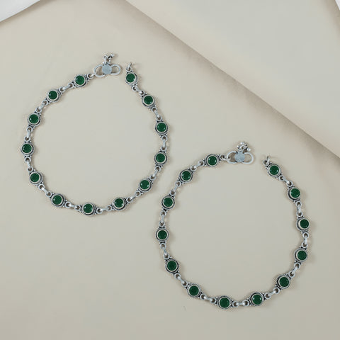 Zivaya Green Halo Silver Anklets