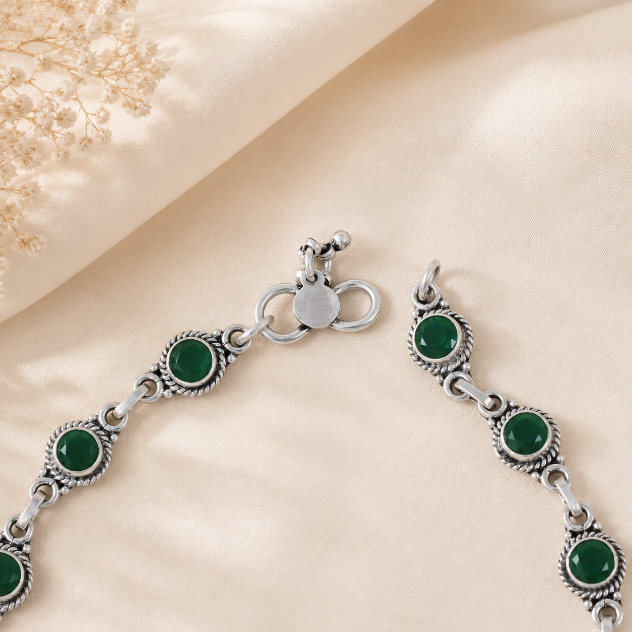 Zivaya Green Halo Silver Anklets