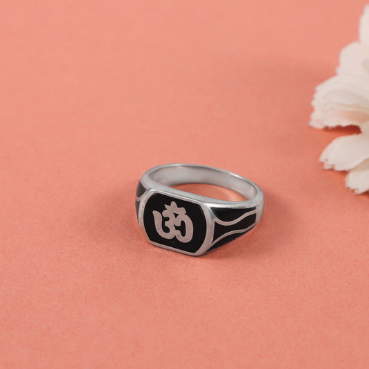 Divine Om Onyx Silver Ring For Him