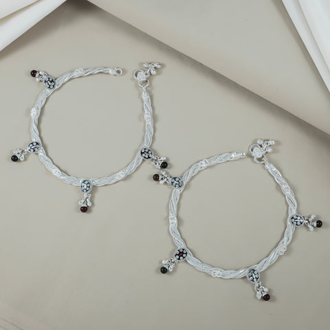 Alina Ethnic Meenakari Silver Anklets