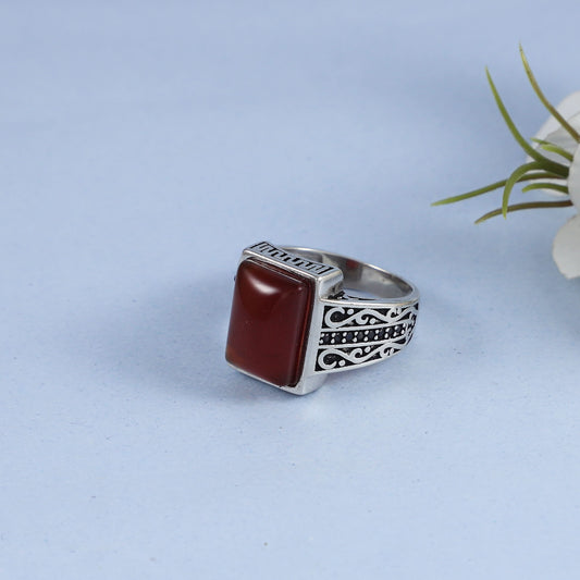 Bold Red stone Silver Ring