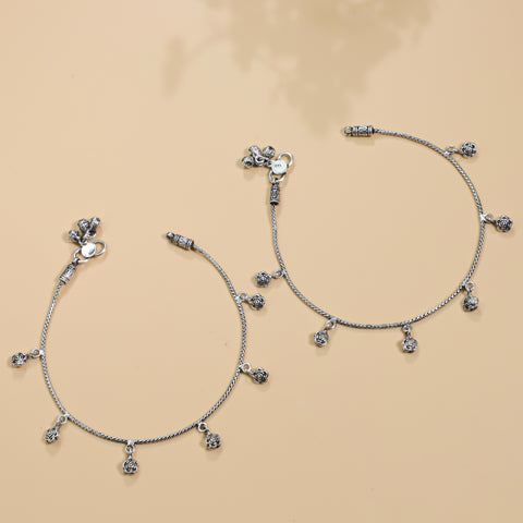 Diya Rose Drop Silver Anklets