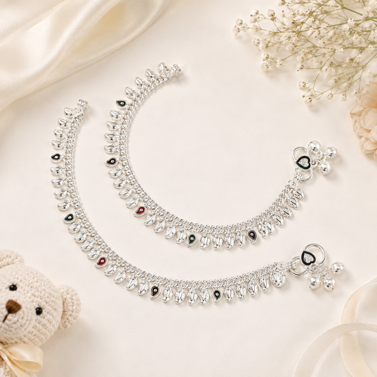 Saanvi Silver Anklets For Kids