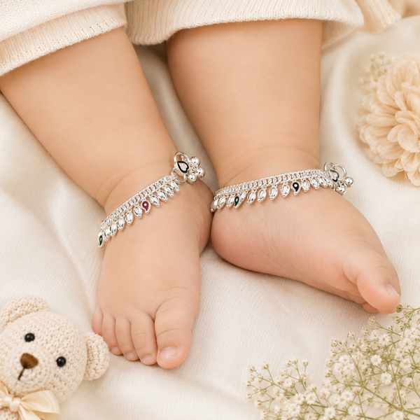 Saanvi Silver Anklets For Kids