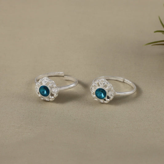Bhavya  Blue Silver Toe Rings